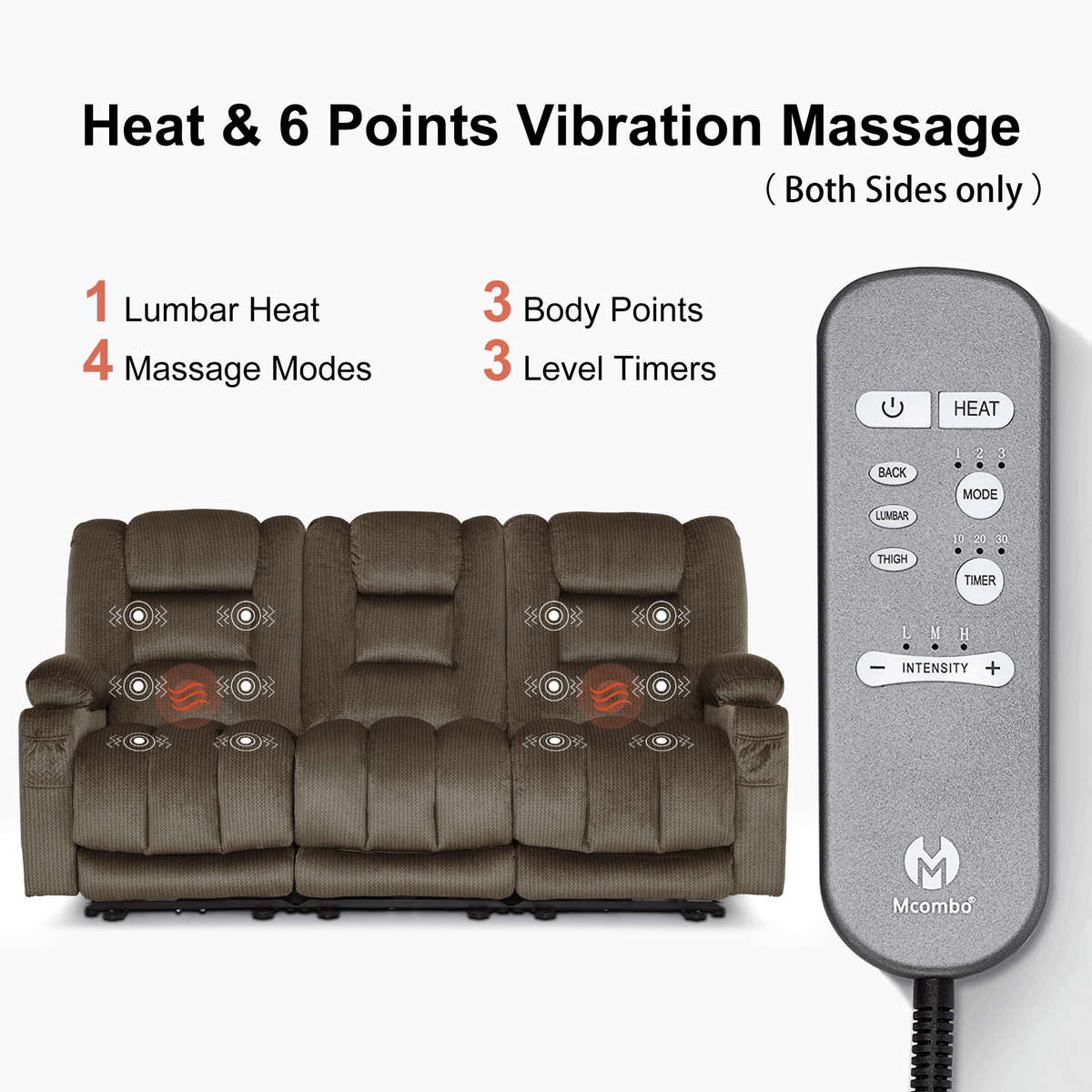 MCombo 3 Seater Zero Gravity Power Reclining Sofa for Living Room, Fabric, Dark Brown