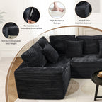  138.5" Sectional U Shaped Couch,Black Sectional Cloud Boneless Sofa For Living Room,Plush Corduroy Couches With Deep Seat Chaise Lounge,No Assembly Required
