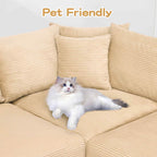 FFH 130" Oversized Modular Cloud Sofa, Cloud Sectional Couch for Living Room, 3 Seater Corduroy Sofa with Deep Seat, Easy Assembly, Camel