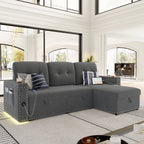 Homfa Gray Sofa Bed with Storage & USB Charging Port, L Shaped Sofa Bed Couches with Storage & Pull out Bed for Living Room