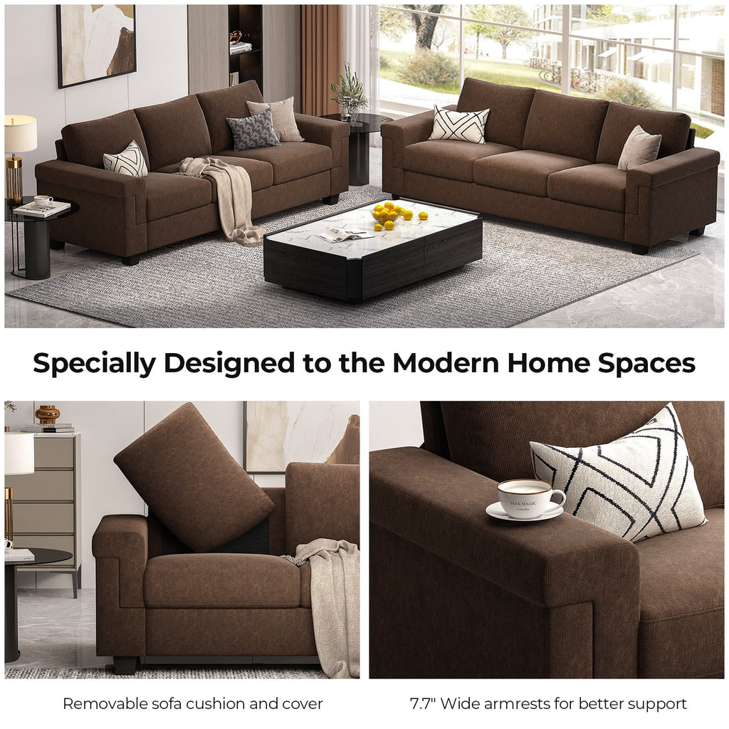 BLAZANT 90 Inch Sofa Couch, 3 Seater Couches with Deep Seats, Modern 3-Seat Sofa for Living Room Apartment Lounge, Detachable Sofa Cover, Brown