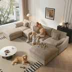 Sdorens 120" Modular Sectional Sofa,Comfy Cloud Couch with Movable Ottoman Deep Seat Chenille L Shaped Modular Sofa,Sectional Couches for Living Room,Bedroom and Apartment,Khaki