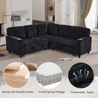  L-Shaped Sofa with Pull Out Sofa Bed, Sleeper Sofa Couch Bed with Storage Seat, 5 Seat Sectional Sofa Bed with USB, Sectional Sofa Couch for Living Room, Apartment,Black