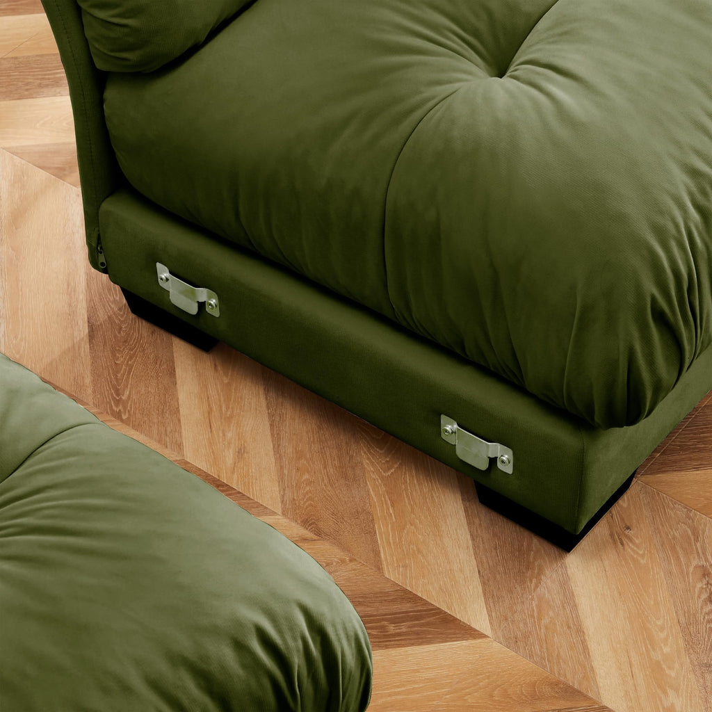 Oversized Modular Velvet Sectional Sofa with Movable Ottoman - Olive Green, Deep Seat Cloud Couch for Living Room