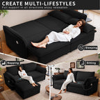  Pull Out Sofa Bed Queen Size, 85" Loveseat Sofa with Movable Ottoman, USB Charging Port, Corduroy Sofa Couch Convertible Sofa Bed for Living Room Black