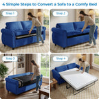  2-in-1 Full Size Pull Out Sofa Bed | Convertible Loveseat with Mattress | Sleeper Sofa Couch for Living Room - Blue