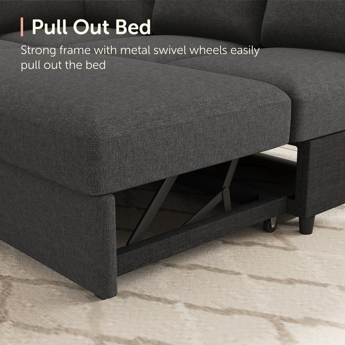 Marrber Modular Sectional Pull-Out Sofa Bed U-Shaped Linen Couch Bed with Storage for Living Room, Gray