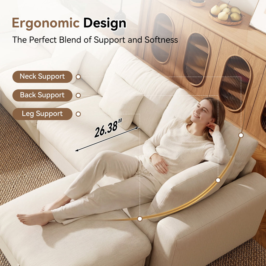  110" Large Modular Sectional Cloud Sofa with Removable Storage Ottoman, Extra Deep Seat Couch, Living Room Furniture, Chenille Beige