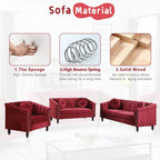  Chesterfield Velvet Sofa Couch with Nailhead Trim and 2 Pillows for Living Room,Red