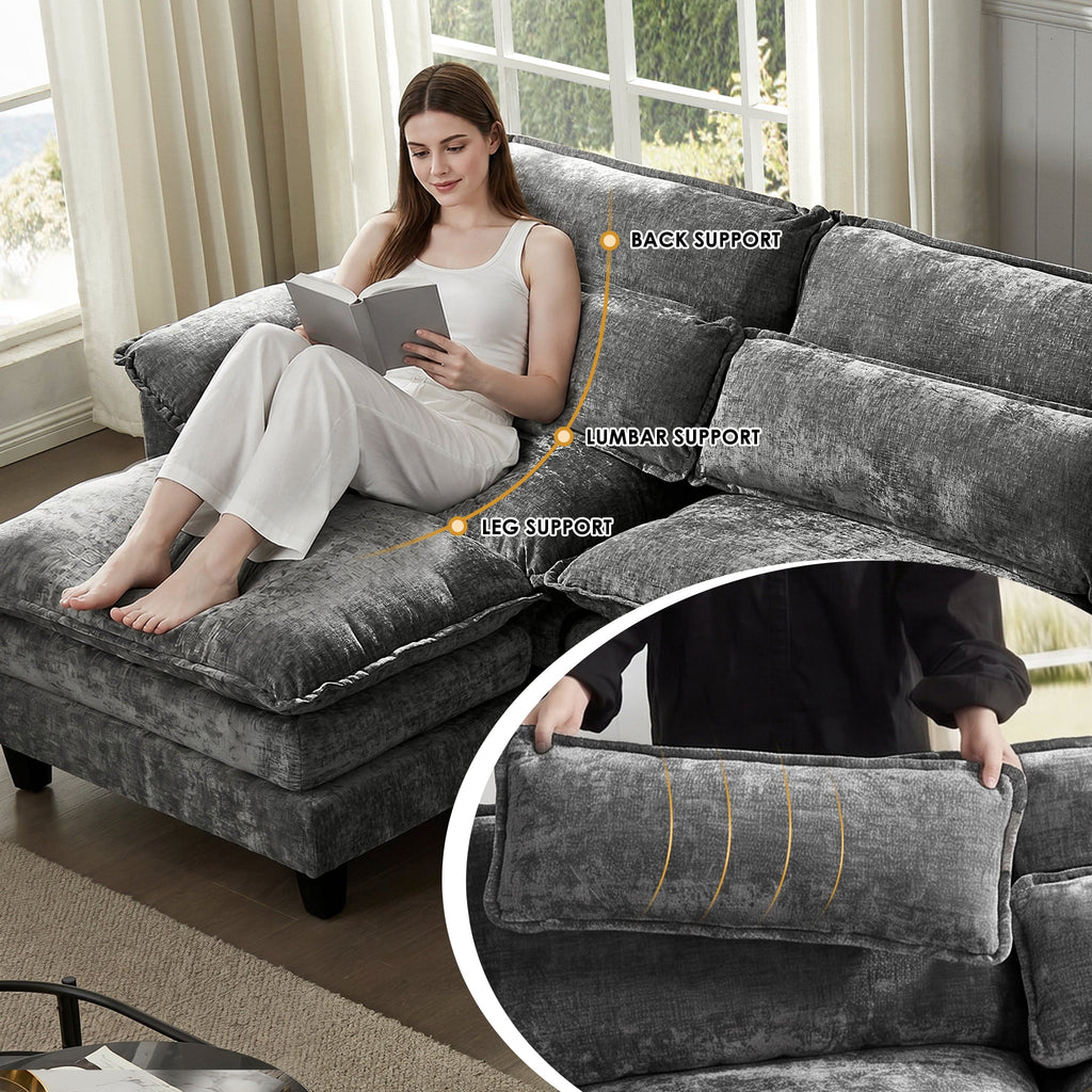 UBERLYFE 157" U Shaped Cloud Modular Sectional Sofa, Double Chaise with USB Charging, Hidden Storage & Cup Holders, Living Room Furniture, Gray