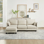  97-inch L-shaped Sofa, Upholstered Deep Seat Sofa with Cotton-Linen Brushed Fabric, Ottoman & Side pocket, 3-Seater Sofa for Living Room, Beige