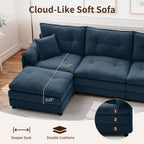 Korser L Shaped Modern Sofa with Movable Ottoman Convertible Modular Sectional Cloud Couch with Deep Seat & Pillow,Chenille 3-Seat Couches for Living Room,Assembly Required,Blue