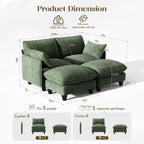  71'' Loveseat Sofa with Movable Ottoman, Cozy Deep Seat Cloud Couch for Living Room,Apartment,Office, 2-Seat,Green