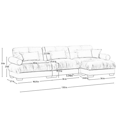 Oversized Modular Velvet Sectional Sofa with Movable Ottoman - Olive Green, Deep Seat Cloud Couch for Living Room