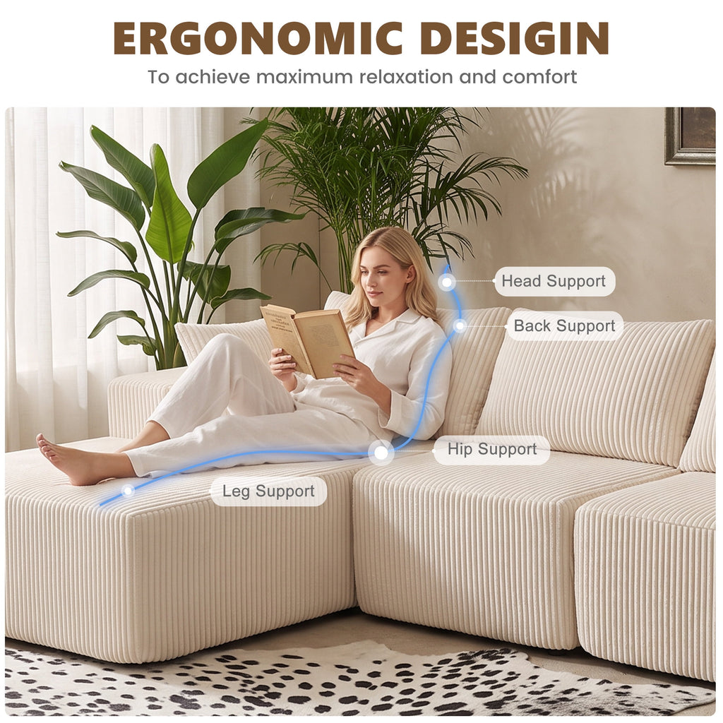  108" Convertible Sectional Couches Comfy Fluffy 4 Seat Memory Foam Sectional Sofa Upholstered Couches for Living Room Bedroom,No Assembly Required,(Left Facing Chaise) Beige