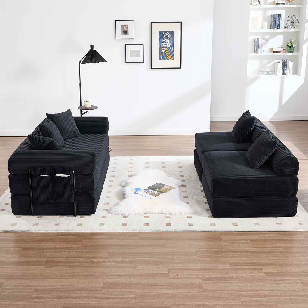 Timbernest 106" Oversized L-Shaped Cloud Couch, Convertible Sleeper Sofa, Folding Corduroy Sofa Bed for Living Room, Black