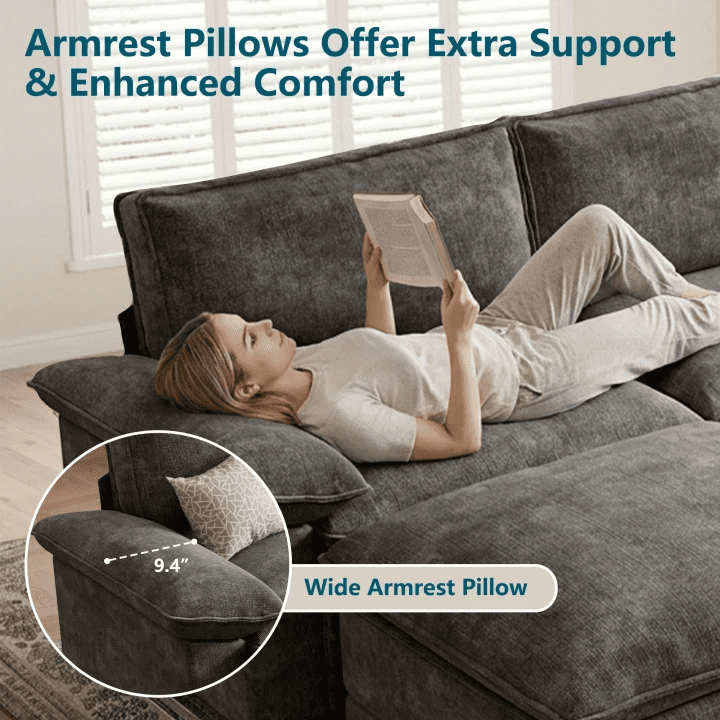 DoMaDing 108" L Shaped Modular Sectional Cloud Sofa, Sofa Couch for Living Room, Comfortable Couch with Modular Design, Sturdy Frame, Dark Gray