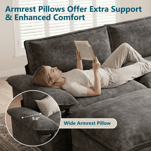 DoMaDing 108" L Shaped Modular Sectional Cloud Sofa, Sofa Couch for Living Room, Comfortable Couch with Modular Design, Sturdy Frame, Dark Gray
