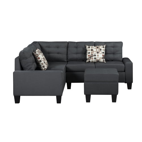 ASINMAK L Shaped Fabric Sectional Sofa with Couch and Ottoman, Gray