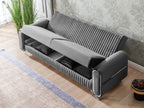 Ottomanson 87" Convertible Sofa Couch for Living Room, Microfiber Modern Sofa Bed with Storage, Gray