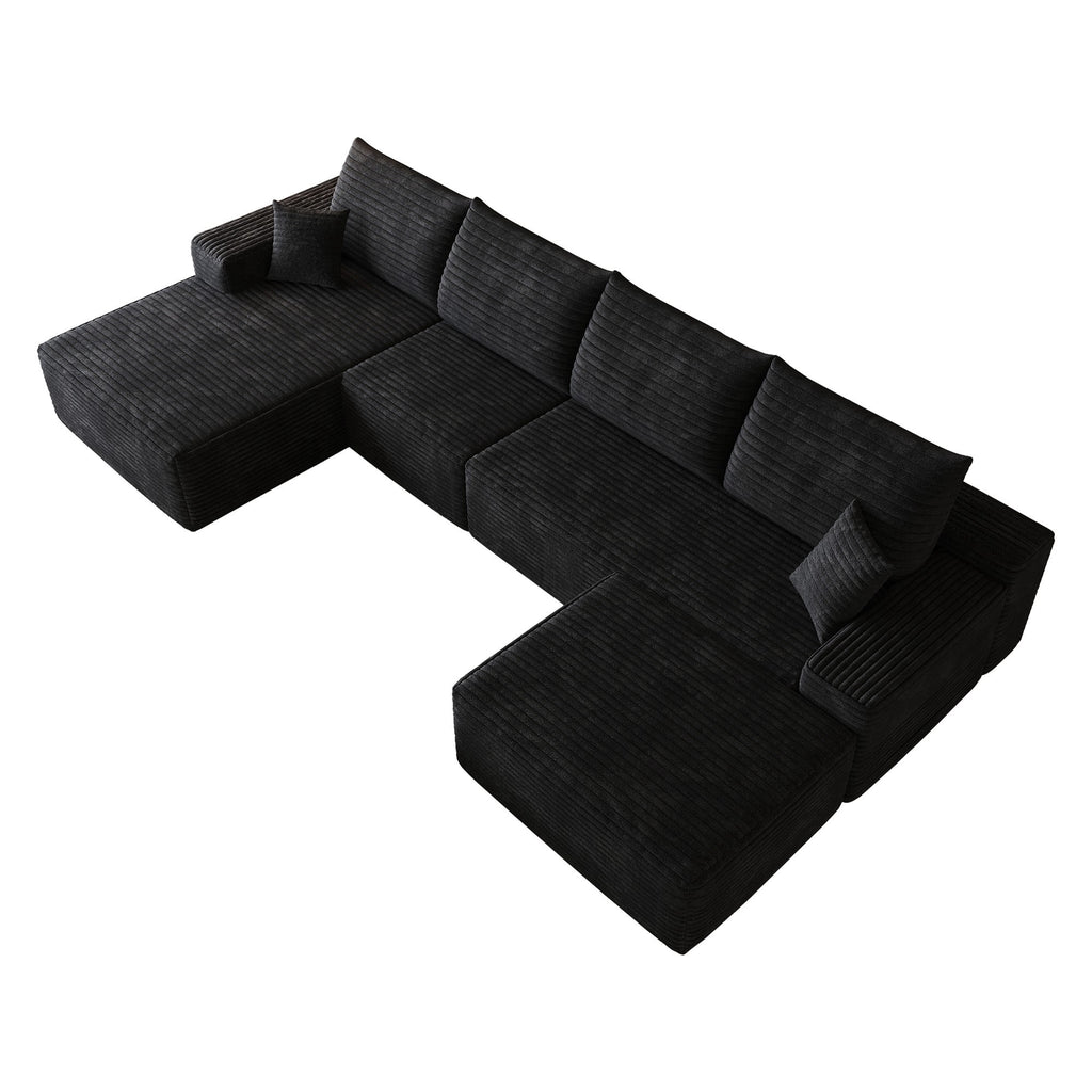 CKEASEAN 135" Corduroy Oversized U Shaped Modular Cloud Couch Sectional, Boneless Sectional Sofa with Left Facing Chaise & Ottoman, Compressed Boneless Couch for Living Room, No Assembly Required