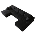 CKEASEAN 135" Corduroy Oversized U Shaped Modular Cloud Couch Sectional, Boneless Sectional Sofa with Left Facing Chaise & Ottoman, Compressed Boneless Couch for Living Room, No Assembly Required