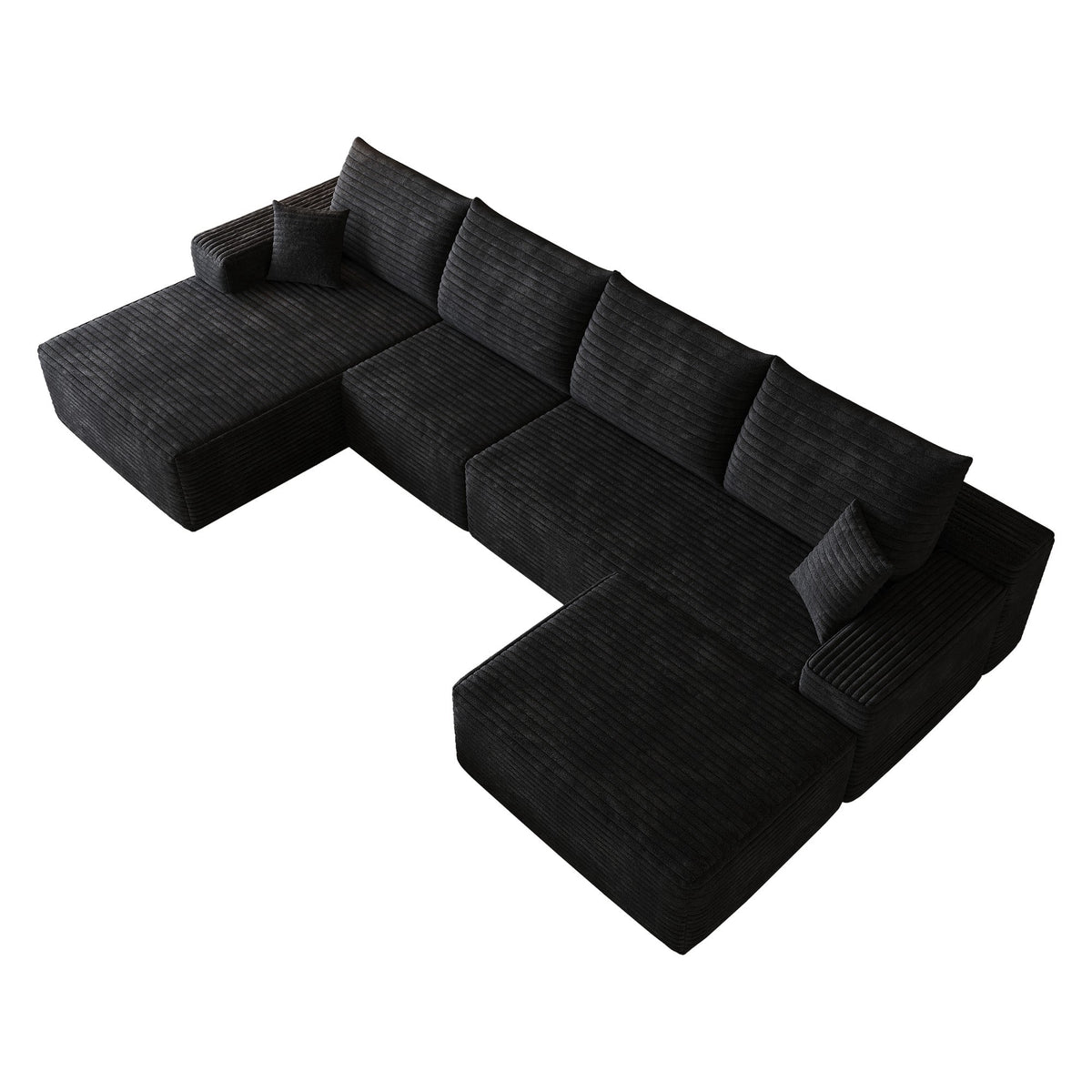 CKEASEAN 135" Corduroy Oversized U Shaped Modular Cloud Couch Sectional, Boneless Sectional Sofa with Left Facing Chaise & Ottoman, Compressed Boneless Couch for Living Room, No Assembly Required