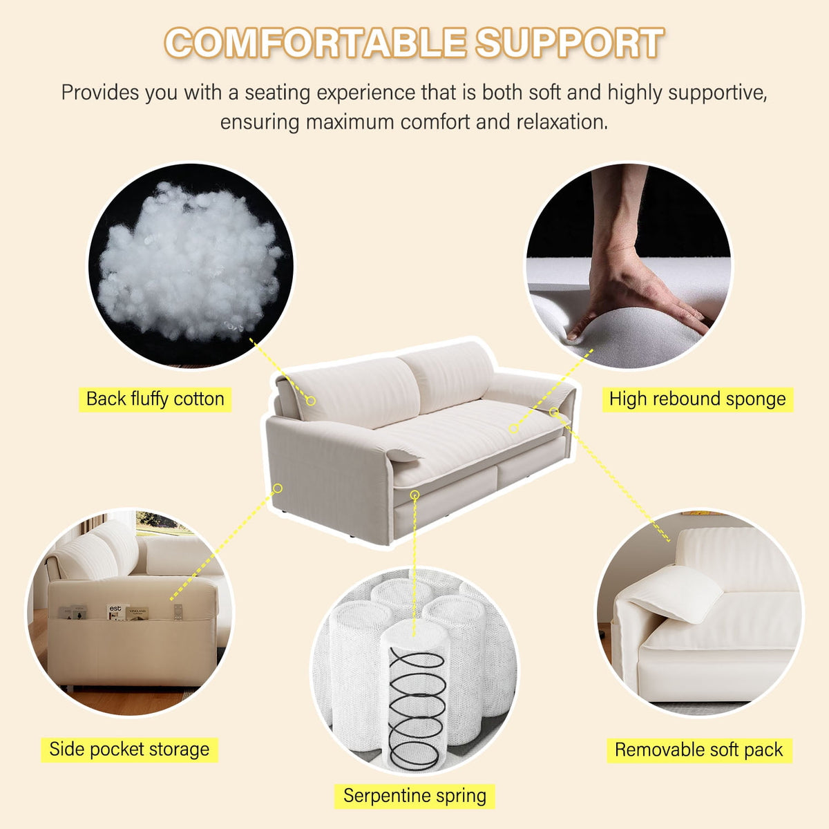  Queen Sleeper Sofa Bed, Convertible Loveseat Pull Out Sofa Couch with Pillow Arm/Side Pockets, Beige