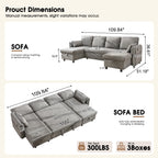 Hombryzy 109" Sectional Sleeper Sofa Bed with Storage Chaise, USB Charging Port, Pull Out Bed & Adjustable Backrest, U Shaped Couch for Living Room, Chenille Gray