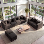  130" 8-Piece Modular Sectional Sofa with Ottomans, U-Shaped Pit Couch for Living Room, Modern Teddy Fabric Cloud Couch Set, Large Sleeper Sofa with Deep Seats, Coffee Brown