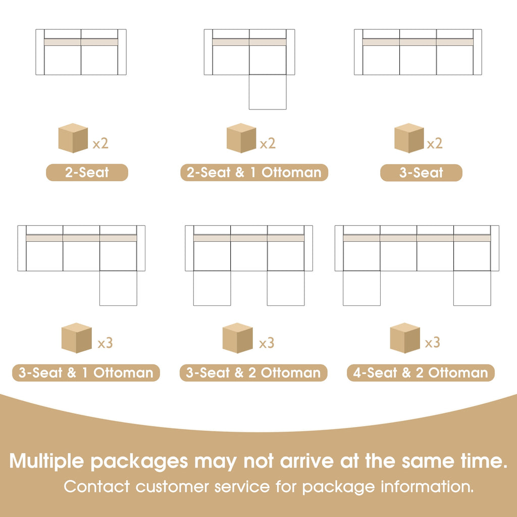  111.5'' Modular Sectional Sofa with Movable Ottoman, L Shaped Cloud Couch for Living Room, 3-Seat, Beige