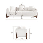 Morden Fort 87" W Cloud White Sofa Boucle Sherpa Couch, Upholstered Comfy Couch with Crescent Wood Legs and 3 Matching Pillows