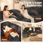 139" U-Shaped Sectional Sofa, 7-Seater Modular Cloud Couch for Large Families & Guests with Corduroy Upholstery, Right Facing Chaise, Gray
