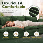 JULY'S SONG 113" L Shaped Couch Set, Deep Seat Modular Sectional Sofa with Movable Ottoman, Plush Couches and Sofas Detachable Cushions, Chenille Sectionals for Living Room, Green