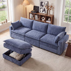  Modular Sectional Sofa, 112.9" L-Shaped Ultra-Comfort Sofa with Storage Ottoman, Modern Chenille Cloud Couch for Living Room & Family Room, Royal Blue