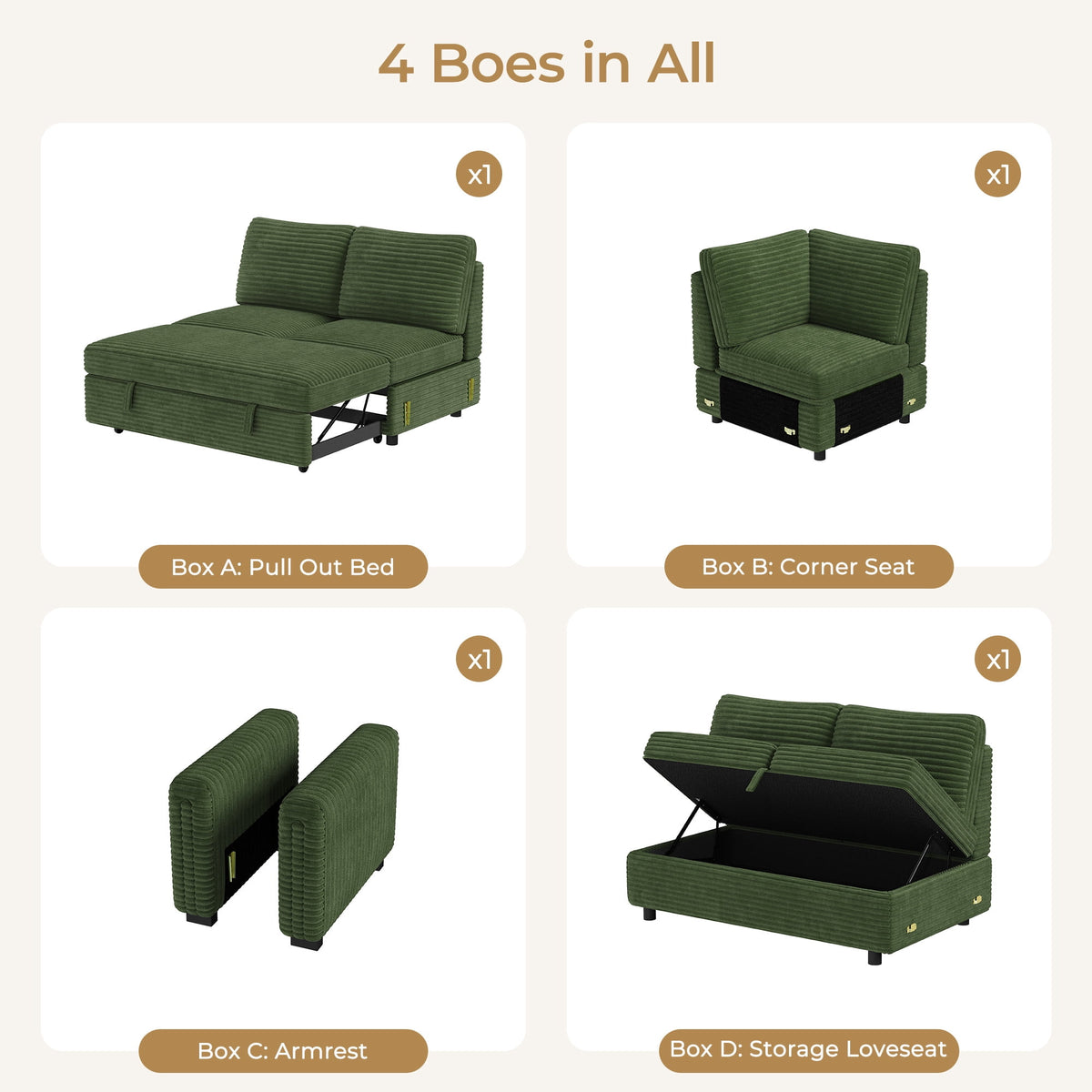  Sectional Sofa with Storage Seat L Shaped Couch with Reversible Chaise Convertible Sectional Couches for Living Room, Green