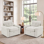  Set of 2 3-in-1 Pull Out Sofa Bed Chairs, Soft Fabric Convertible Design with Side Storage, White