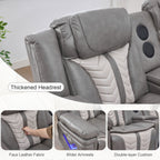 Power Reclining L-Shaped Sectional Sofa with LED Lights, Speakers, Cup Holders, Grey Faux Leather