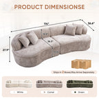 Muumblus 114" Oversized Curved Sofa, Modern Sectional Boneless Cloud Couch, No Assembly Required Floor Sofa for Living Room, Camel Boucle