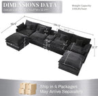 ANPPORT 145" U Shaped Cloud Modular Sectional Sofa, Corduroy Deep Seat Couch with Storage Console, USB Ports & Cup Holders for Living Room, Gray