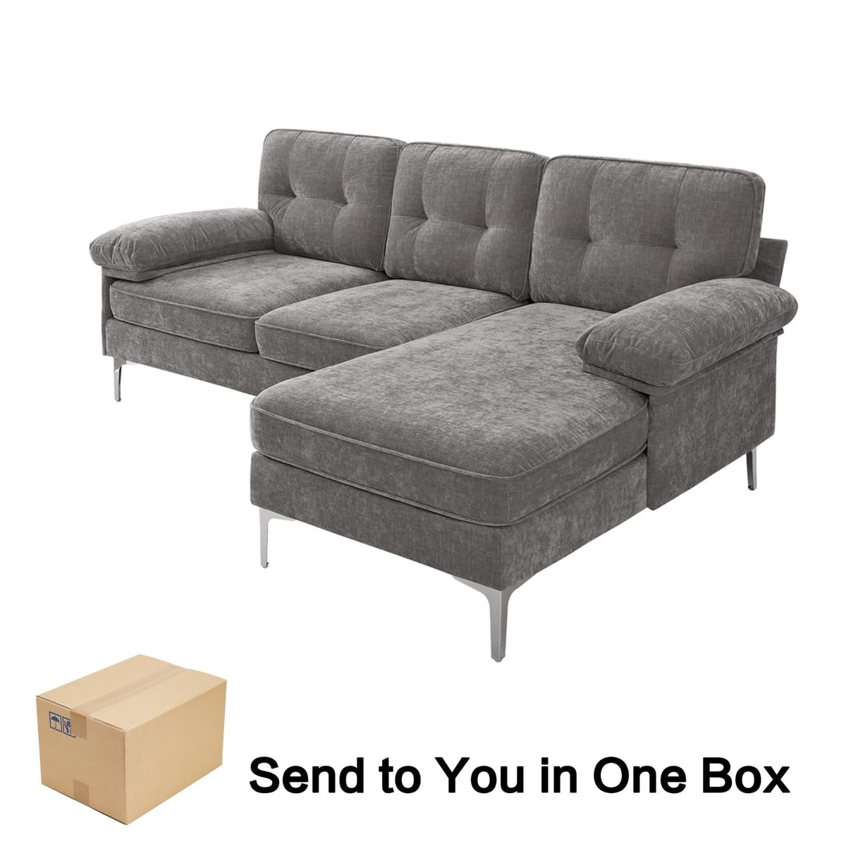 INGALIK Convertible Sectional Sofa Couch, L-Shaped Couch with Reversible Chaise Lounge, Chenille Fabric Modern Sofa for Living Room, Apartment, Office, 3 Seats, Gray