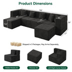  130" 6-Piece Modular Sectional Sofa with 2 Movable Ottomans, U-Shaped Cloud Couch for Living Room, Modern Chenille Deep Seat Sofa Set, Flexible Oversized Sleeper Couches, Black