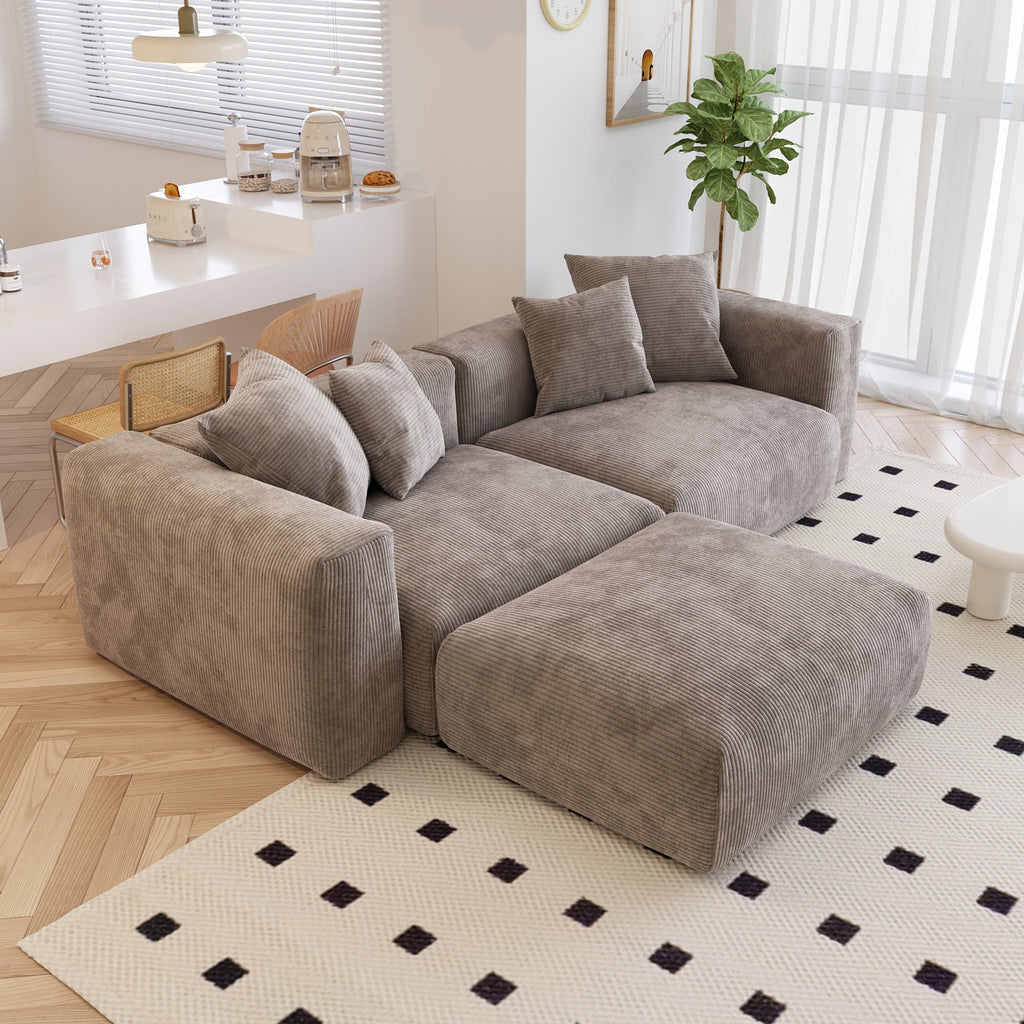 Magic Home Convertible Sectional Sofa Modular Couch,Modern Corduroy Sofa with Pillows for Living Room,Apartment and Small Space,2-Seat Sofa,Brown