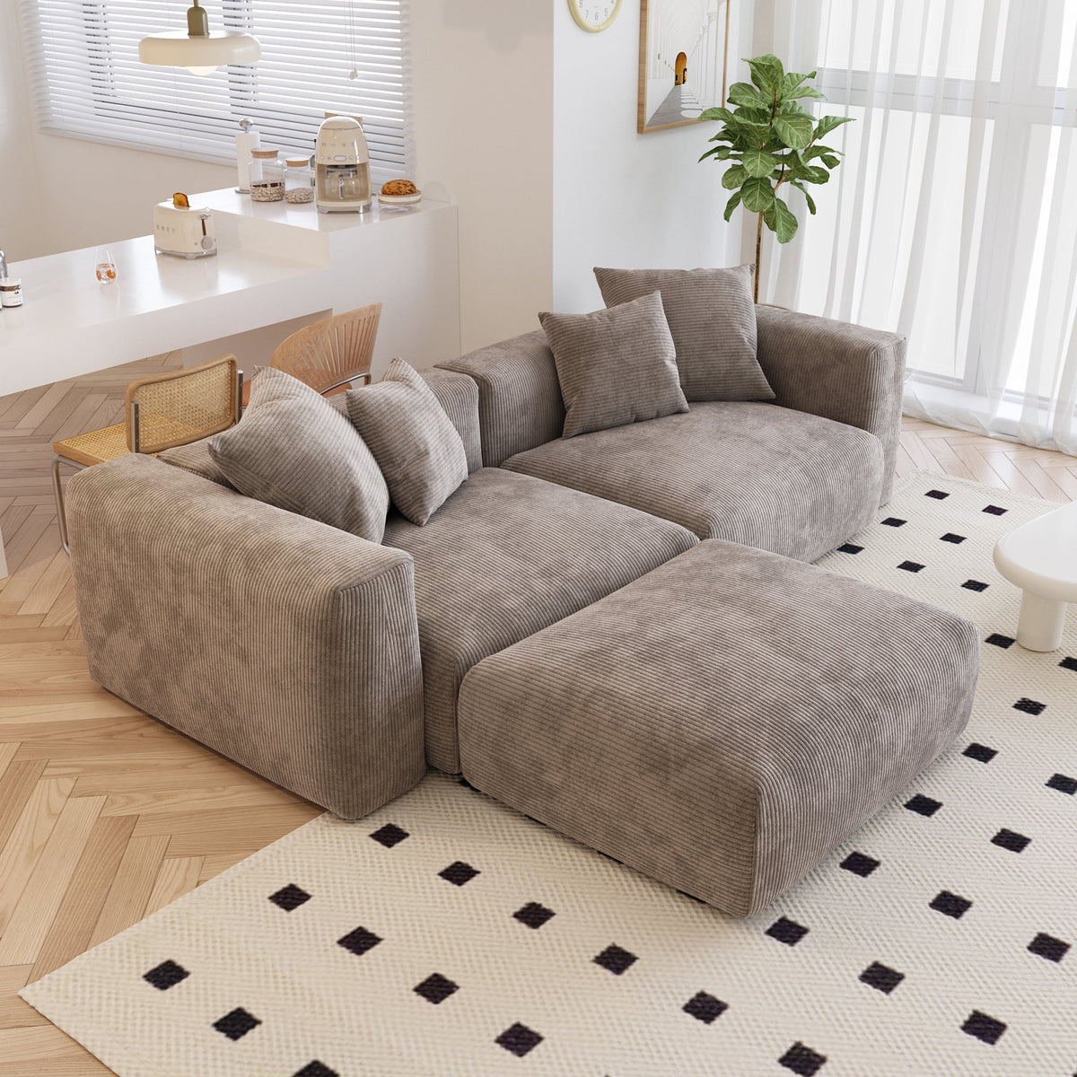 Magic Home Convertible Sectional Sofa Modular Couch,Modern Corduroy Sofa with Pillows for Living Room,Apartment and Small Space,2-Seat Sofa,Brown