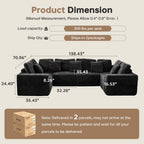 138.5" Sectional U Shaped Couch,Black Sectional Cloud Boneless Sofa For Living Room,Plush Corduroy Couches With Deep Seat Chaise Lounge,No Assembly Required