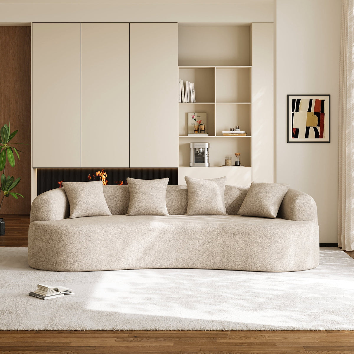 Wiilayok 106.5"Modern Chenille Sofa,Curved Sofa with Deep Seat,Cloud Compression Sofa Couch for Living Room,No Assembly,Light Brown
