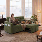 73" Queen Size Sofa Bed, Loveseat Sleeper Sofa with Pull Out Bed, 360° Swivel Table and USB, Modern 2 Seater Convertible Corduroy Couch for Living Room Bedroom Apartment, Green
