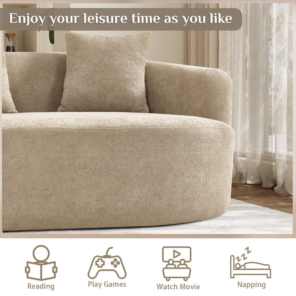 Wiilayok 106.5"Modern Chenille Sofa,Curved Sofa with Deep Seat,Cloud Compression Sofa Couch for Living Room,No Assembly,Light Brown