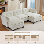 Amsleekey 111.5" U-Shaped Modular Sectional Sofa, Modern Chenille Cloud Couch with 2 Ottomans, Comfy Deep Seat Living Room Furniture, Beige