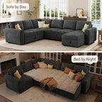 Marrber 106? Oversized Modern Plush Corduroy U-Shaped Modular 7-Seater Pull-Out Sectional Sleeper Sofa Bed with Hidden Storage for Living Room and Apartment, Easy Assembly, Dark Gray